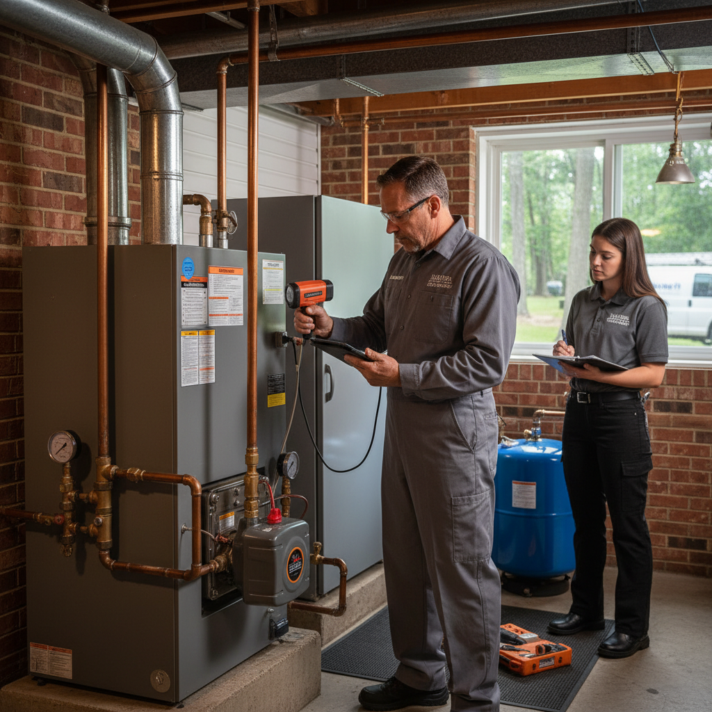 Experienced heating technician inspecting a boiler system in a South Jersey residence across Cumberland, Atlantic, Gloucester, Cape May, and Salem counties.