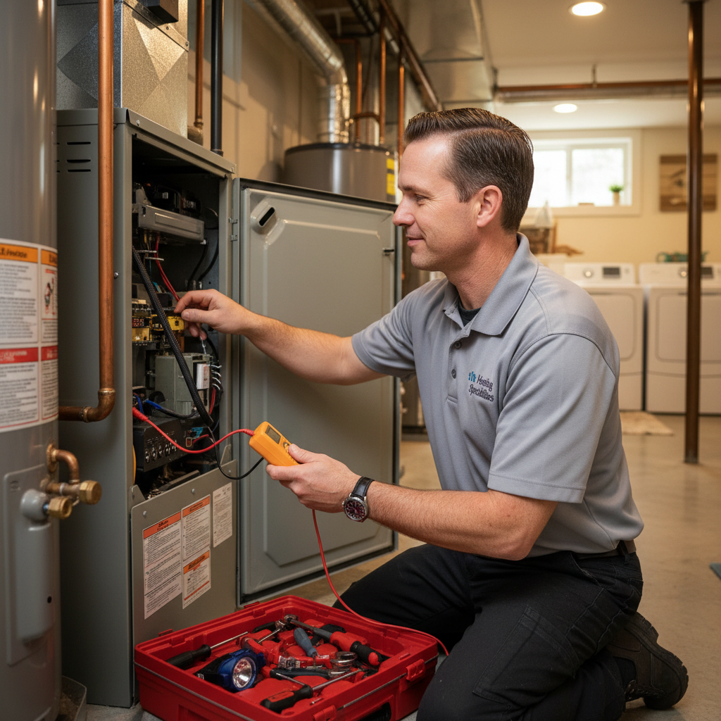 Experienced technician repairing a heating system in a South Jersey residence near Atlantic City.
