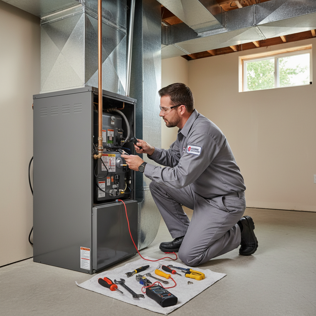 Expert HVAC technician performing heating system maintenance in a South Jersey residence.