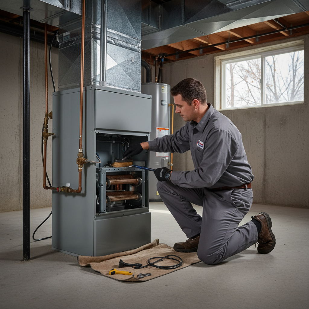 Expert HVAC technician performing heating system maintenance in a South Jersey home.