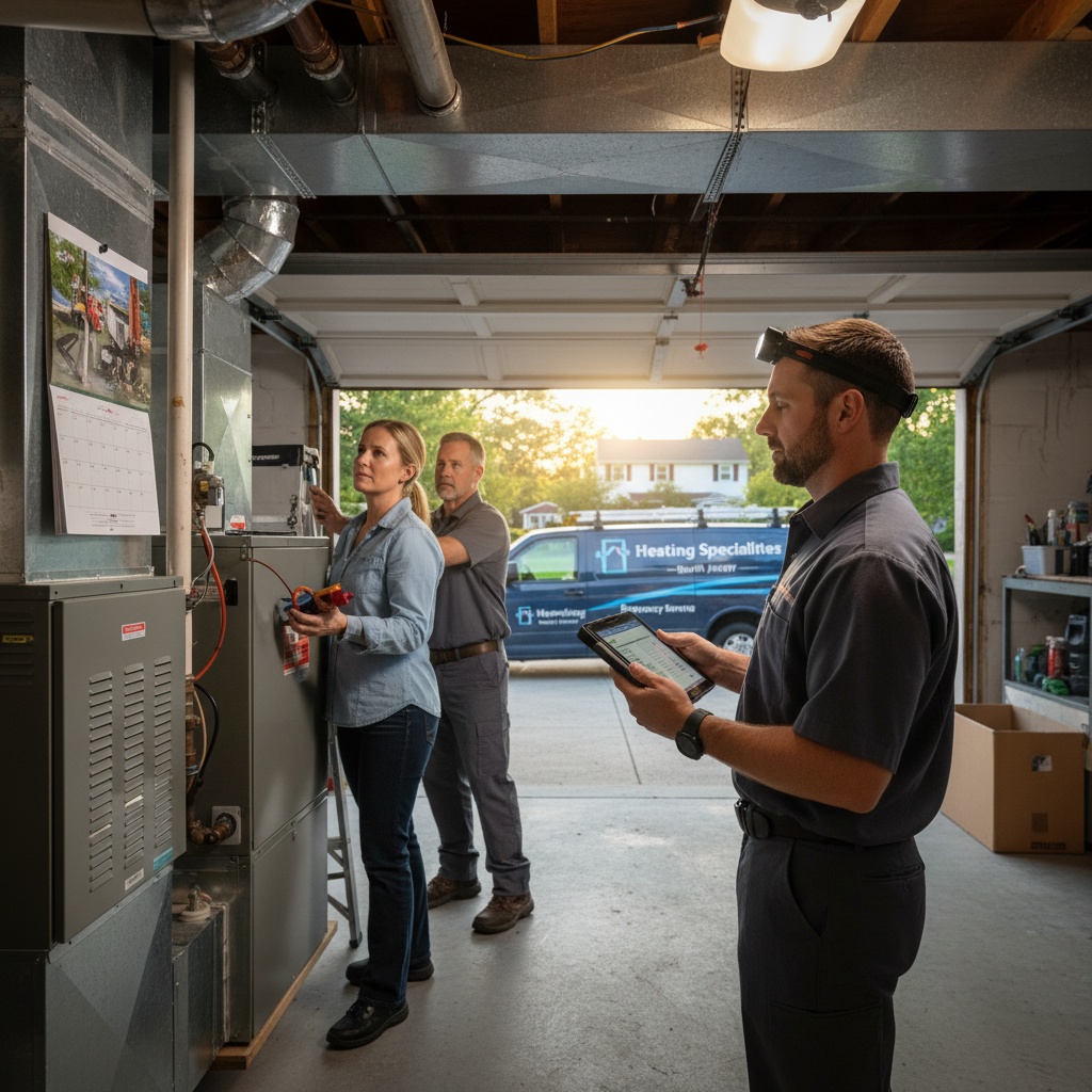 Expert HVAC technician performing heating system maintenance in a South Jersey home.