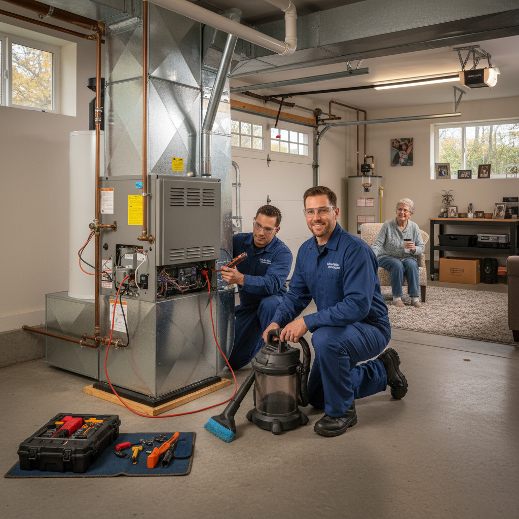 Expert HVAC technician performing heating system repair in a South Jersey home.