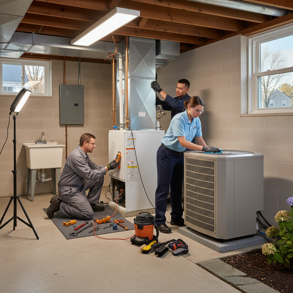 Expert HVAC technician performing heating system repair in a South Jersey home, serving Cumberland, Atlantic, Gloucester, Cape May, and Salem counties.