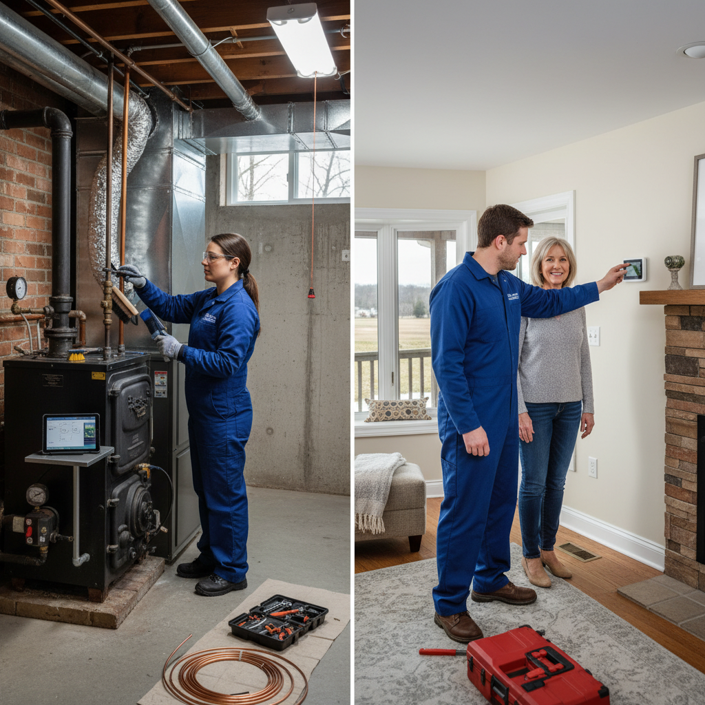 Expert technician installing a new heating system in a South Jersey home, serving Cumberland, Atlantic, Gloucester, Cape May, and Salem counties.