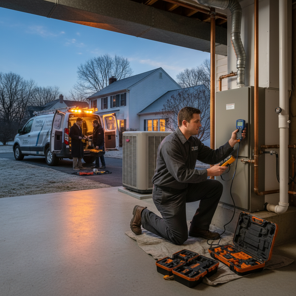 Expert technician performing heating system maintenance in a South Jersey home in Cumberland County.