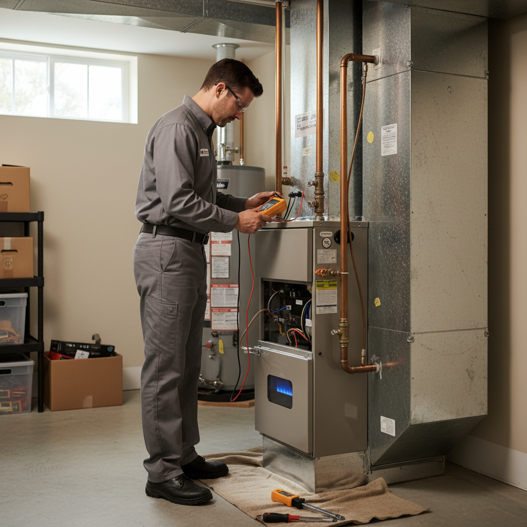 Expert technician performing heating system repair in a South Jersey home in Cumberland County.