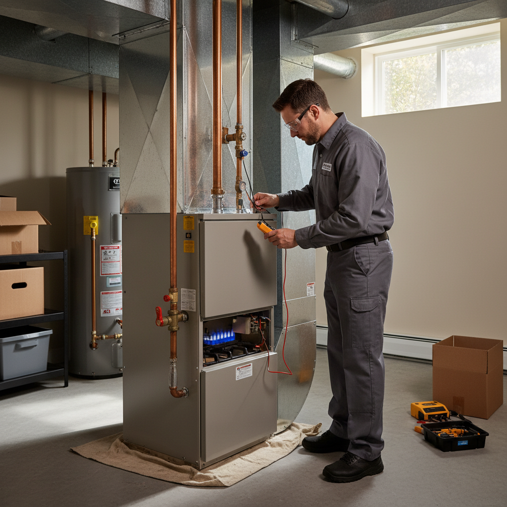 Expert technician performing heating system repair in a South Jersey home in Cumberland County.