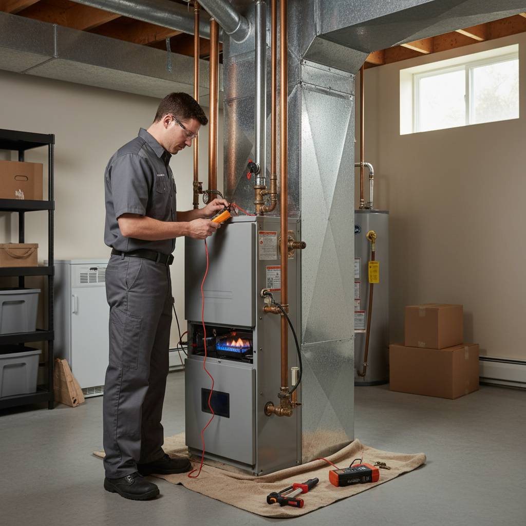 Expert technician performing heating system repair in a South Jersey home in Cumberland County.