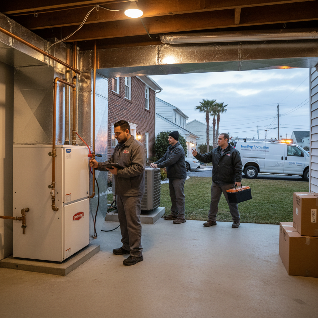 Expert technician performing HVAC maintenance on a residential furnace in Cumberland County, South Jersey.