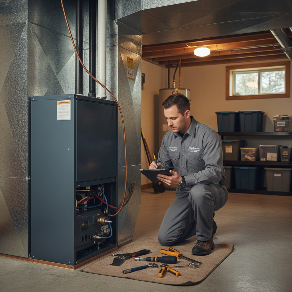 Expert technician servicing a modern HVAC unit, ensuring optimal heating for South Jersey homes in Cumberland, Atlantic, Gloucester, Cape May, and Salem counties.