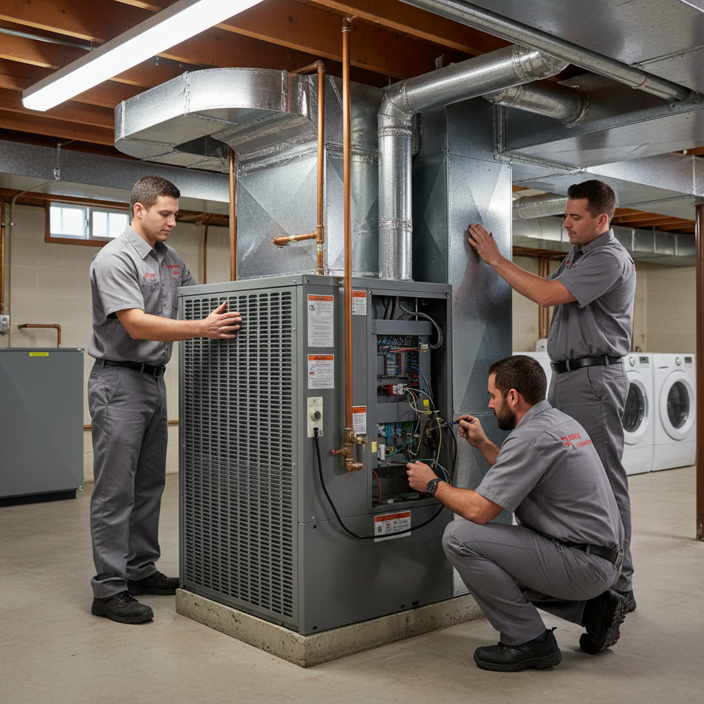 Heating Specialties crew installing a new HVAC system in a home in Cumberland County, South Jersey.