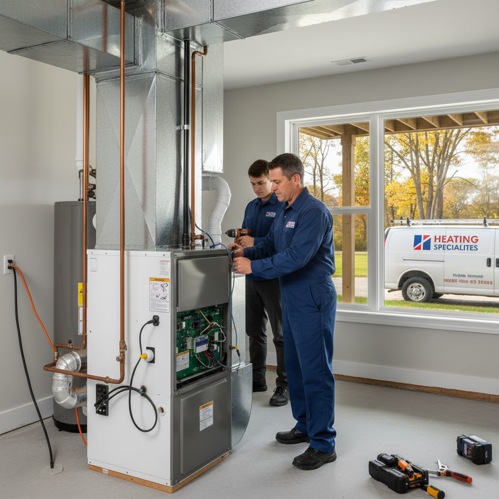 Heating Specialties expert installing a new heating system in a modern South Jersey residence.