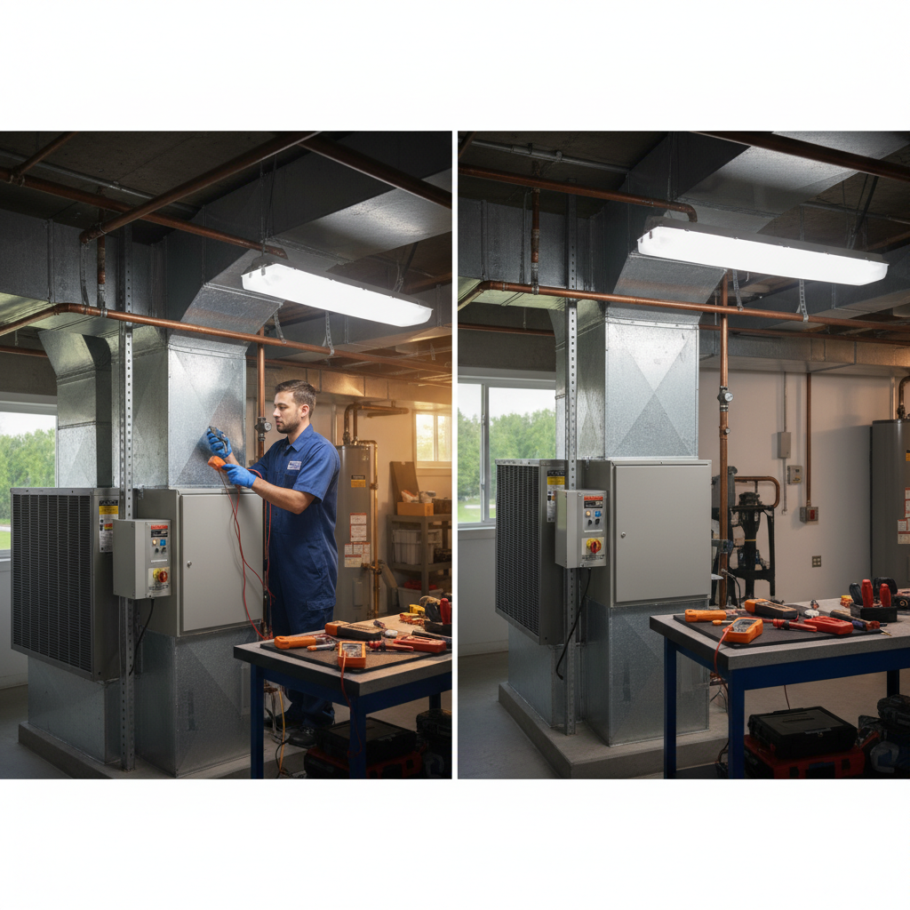 Heating Specialties expert performing HVAC maintenance for a business in Cumberland County, South Jersey.
