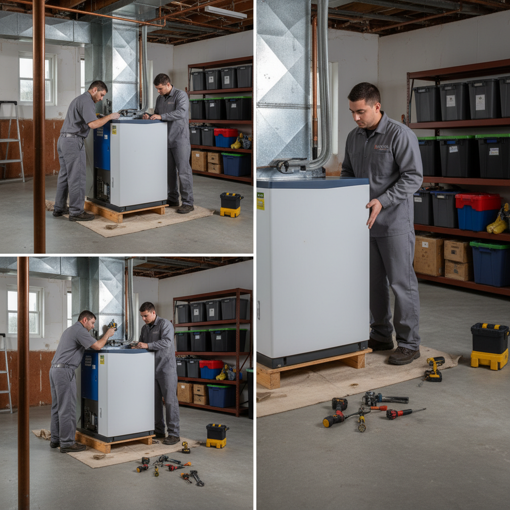 Heating Specialties professional installing a new furnace in a South Jersey basement.