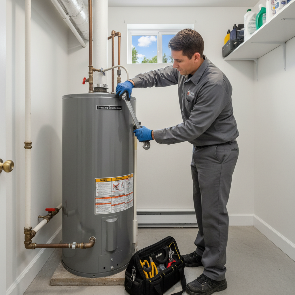 Heating Specialties professional installing a new water heater in a South Jersey home.
