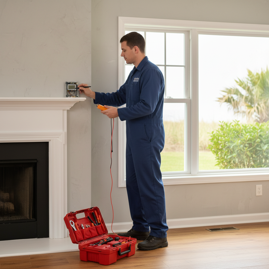 Heating Specialties technician checking a thermostat, providing HVAC service across South Jersey counties.
