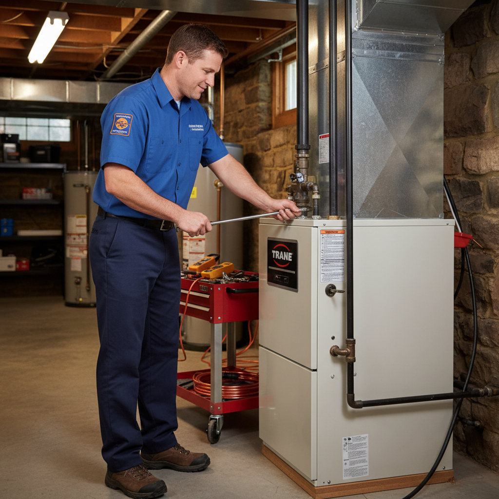Heating Specialties technician installing a new, energy-efficient heating system in a South Jersey home.
