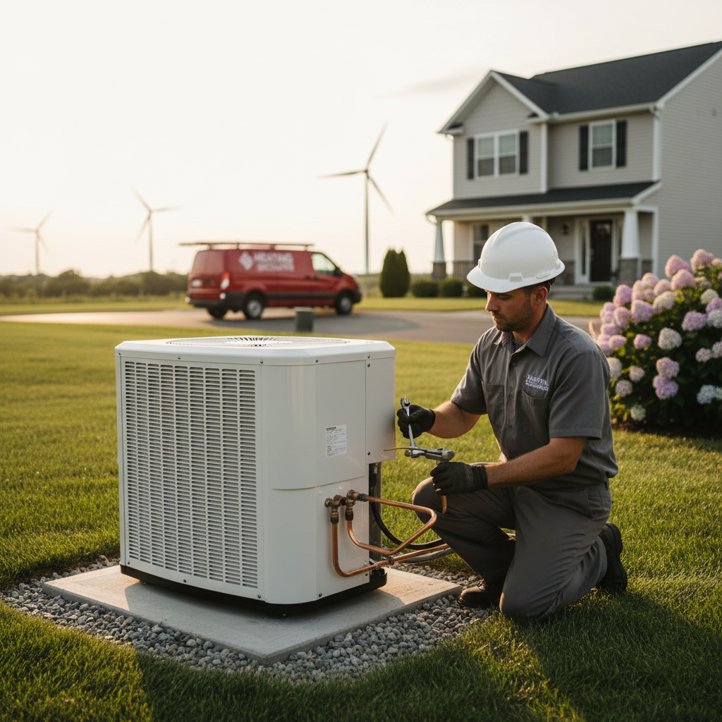 Heating Specialties technician installing new air conditioning unit in a South Jersey residence.