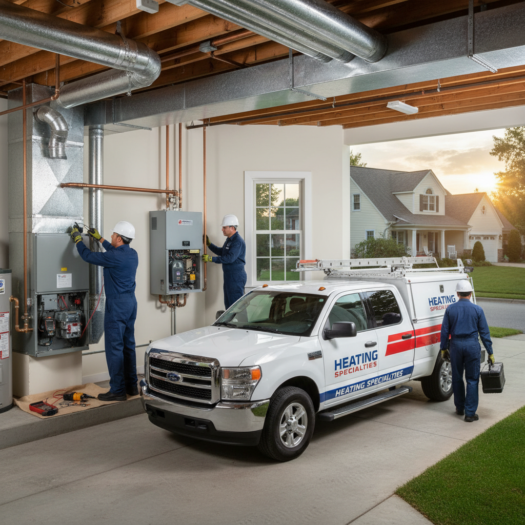 Heating Specialties technician performing furnace repair in a South Jersey home, serving Cumberland, Atlantic, Gloucester, Cape May, and Salem counties.
