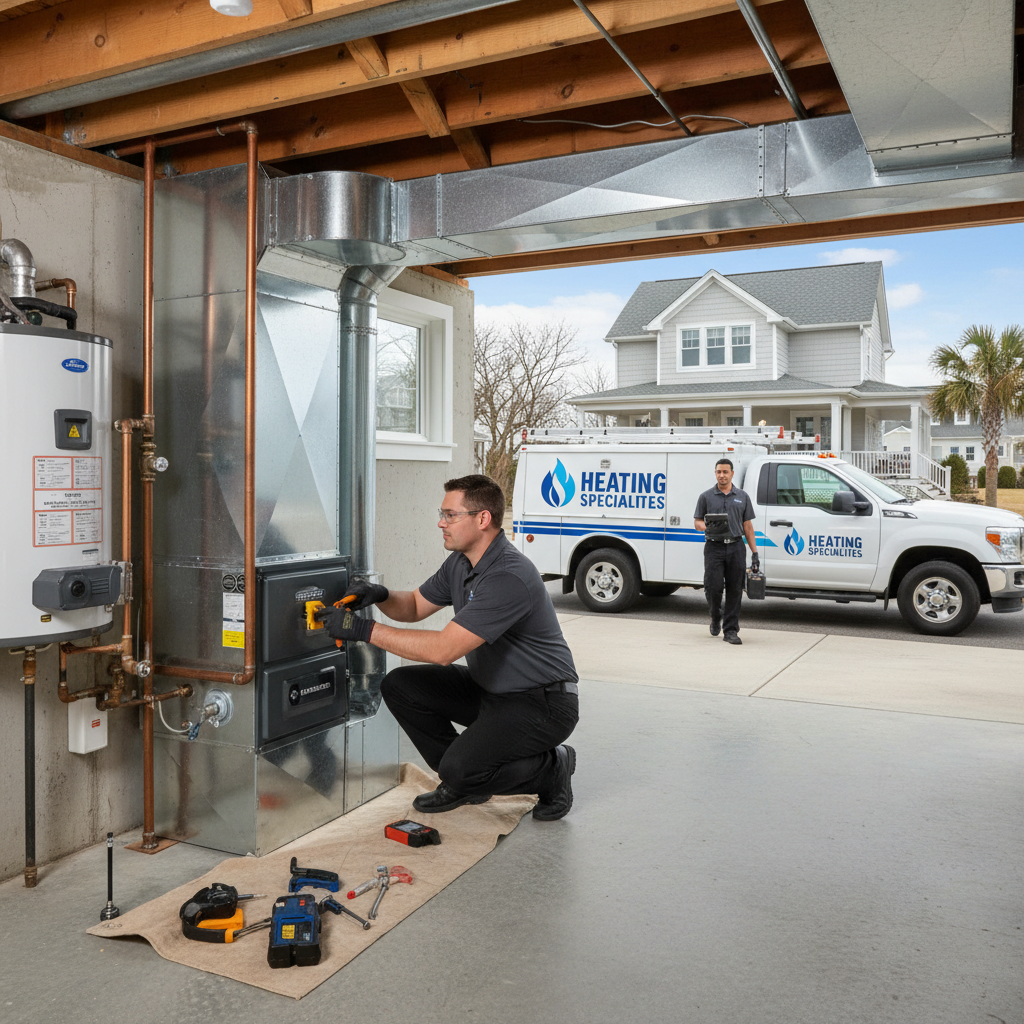 HVAC technician installing a new heating unit in a South Jersey home in Gloucester County.