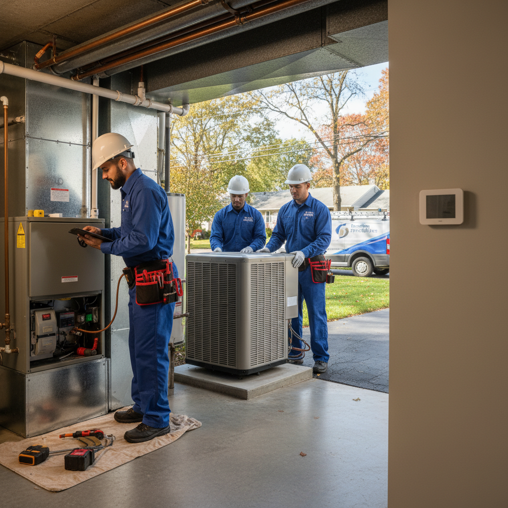 Skilled Heating Specialties HVAC technician performing a furnace repair in a South Jersey home.