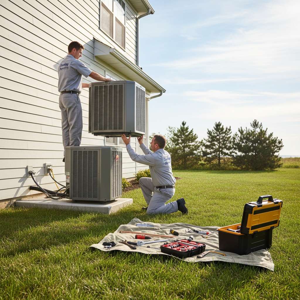Skilled Heating Specialties professional installing a new air conditioner in Gloucester County, South Jersey.