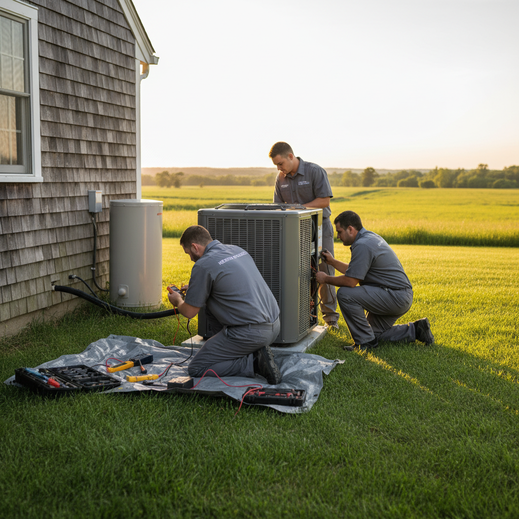 Skilled Heating Specialties technician repairing an outdoor AC unit in South Jersey, providing reliable service across Cumberland, Atlantic, Gloucester, Cape May, and Salem counties.