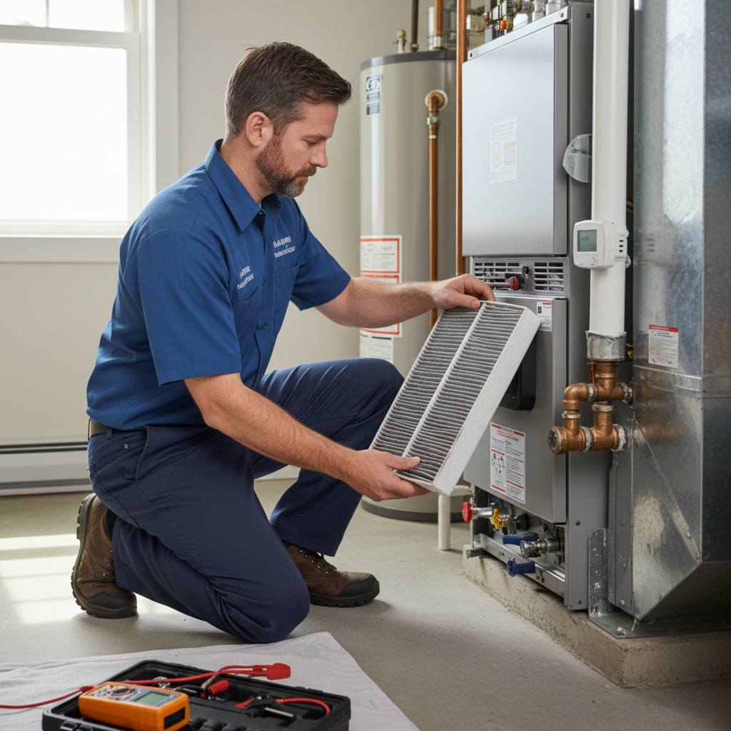 Skilled HVAC professional replacing an air filter in a South Jersey home in Gloucester County.