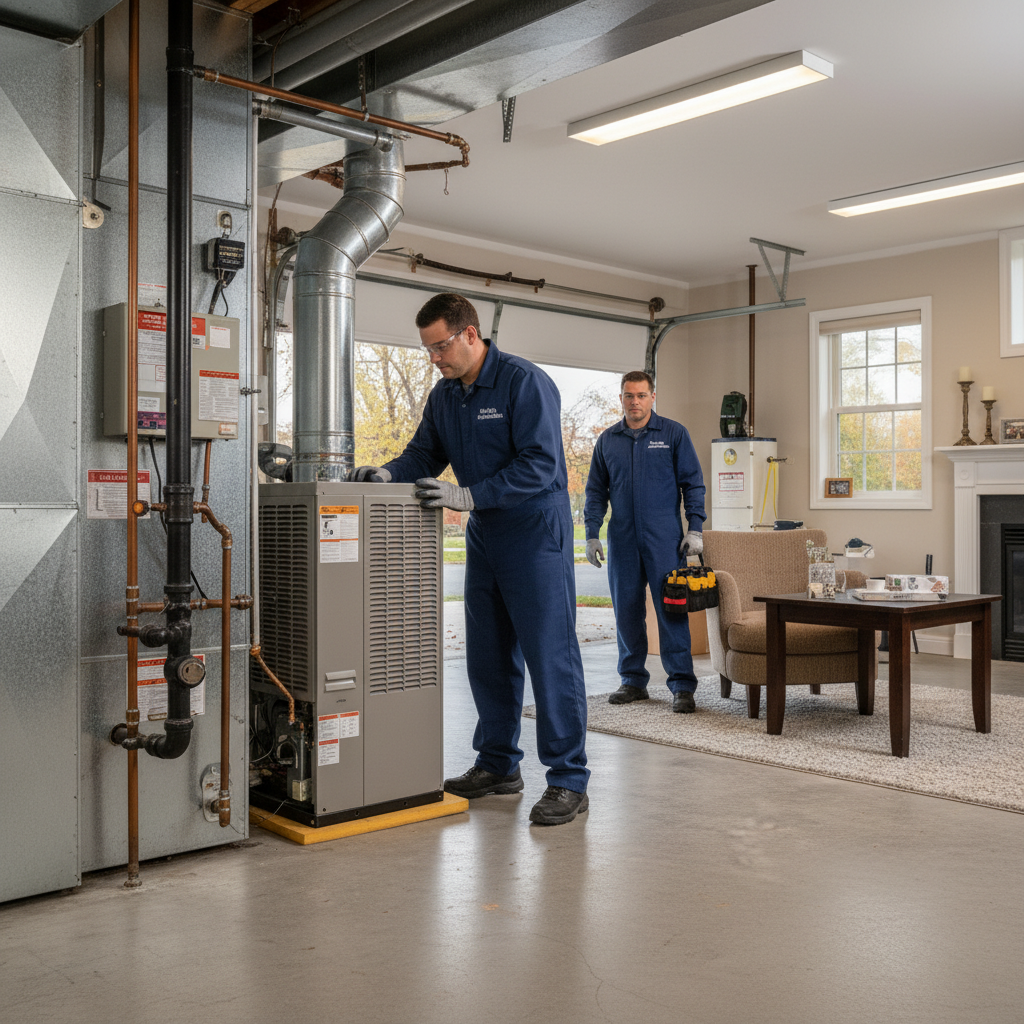 Skilled HVAC technician installing a new furnace for a South Jersey residence.