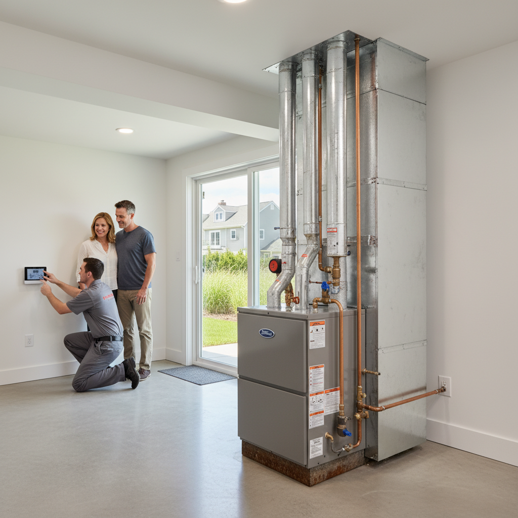 Skilled HVAC technician performing a professional heating system repair for a South Jersey client, serving Cumberland, Atlantic, Gloucester, Cape May, and Salem counties.