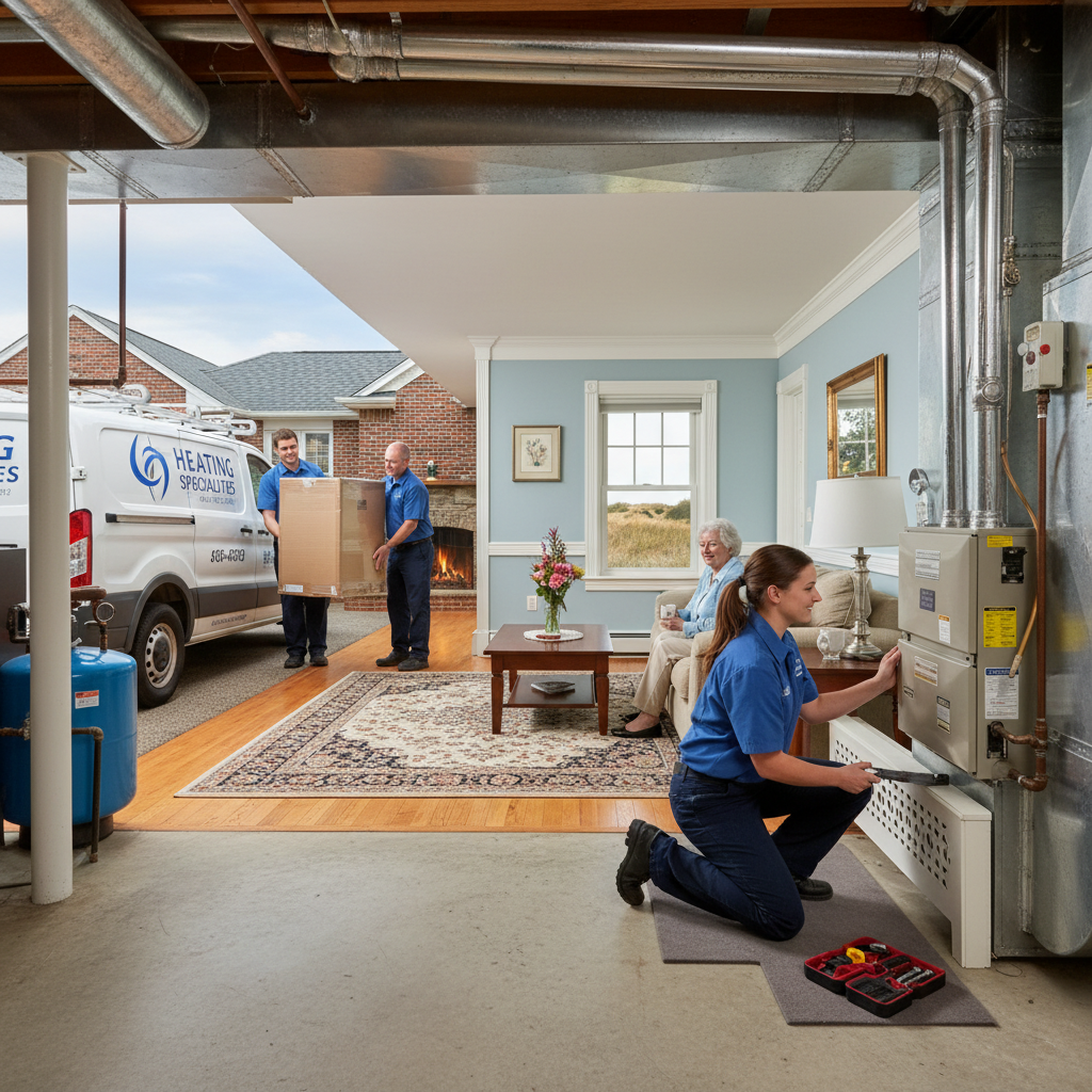Skilled HVAC technician repairing a furnace in a South Jersey home, ensuring warmth for Cumberland, Atlantic, Gloucester, Cape May, and Salem counties residents.