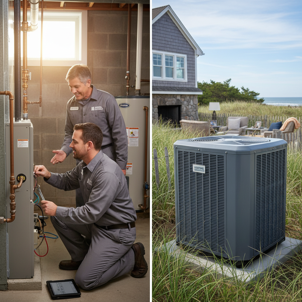 Skilled HVAC technician repairing a furnace in a South Jersey home, ensuring warmth across Cumberland, Atlantic, Gloucester, Cape May, and Salem counties.