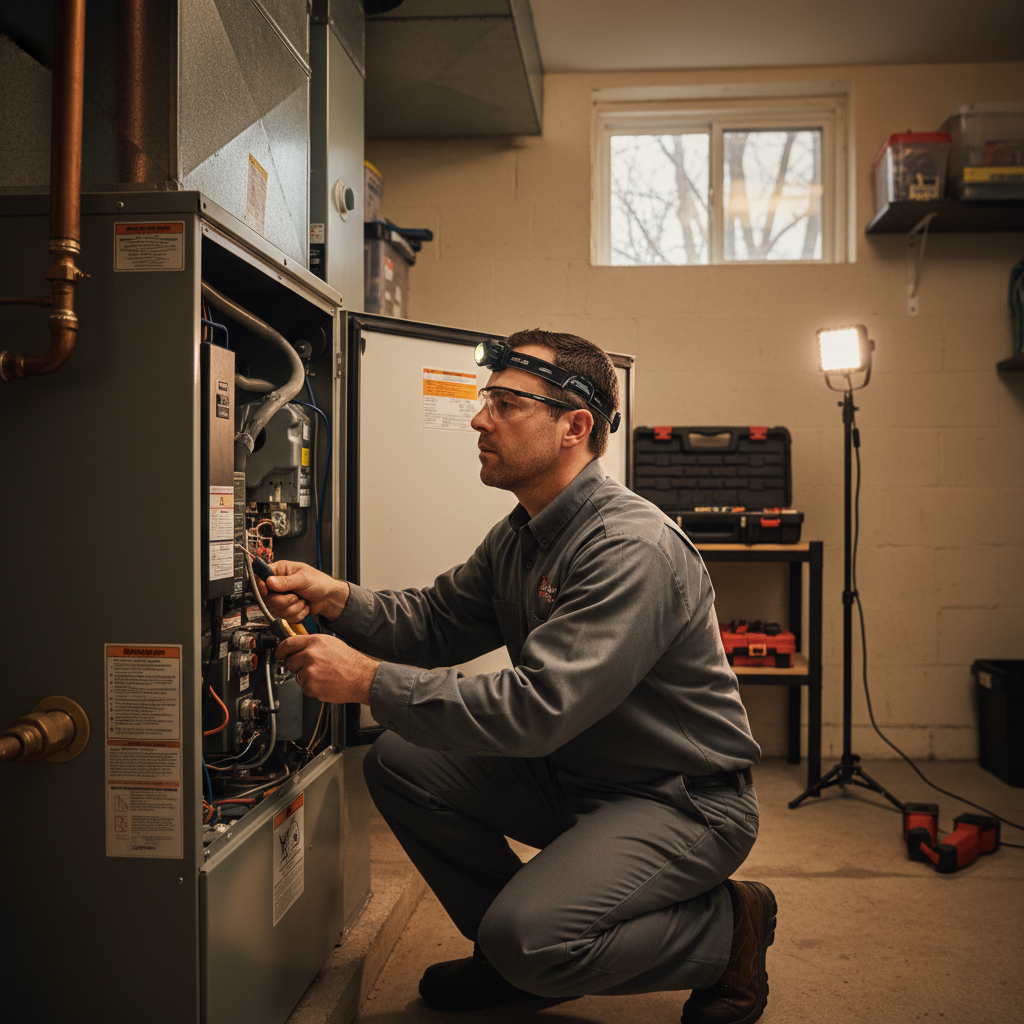 Skilled technician from Heating Specialties performing HVAC repair in a South Jersey residence.