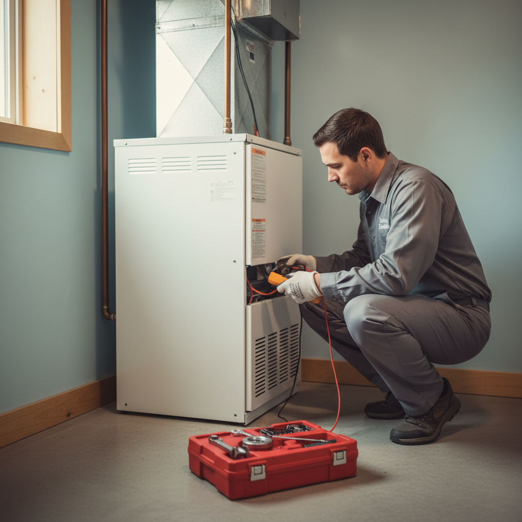 Skilled technician installing a new heating system in a modern South Jersey residence, serving Cape May and Salem counties.