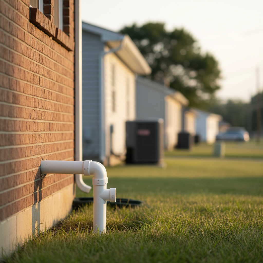 Subtle background image of exterior piping from a high efficiency furnace installation in a Bridgeton, NJ neighborhood.