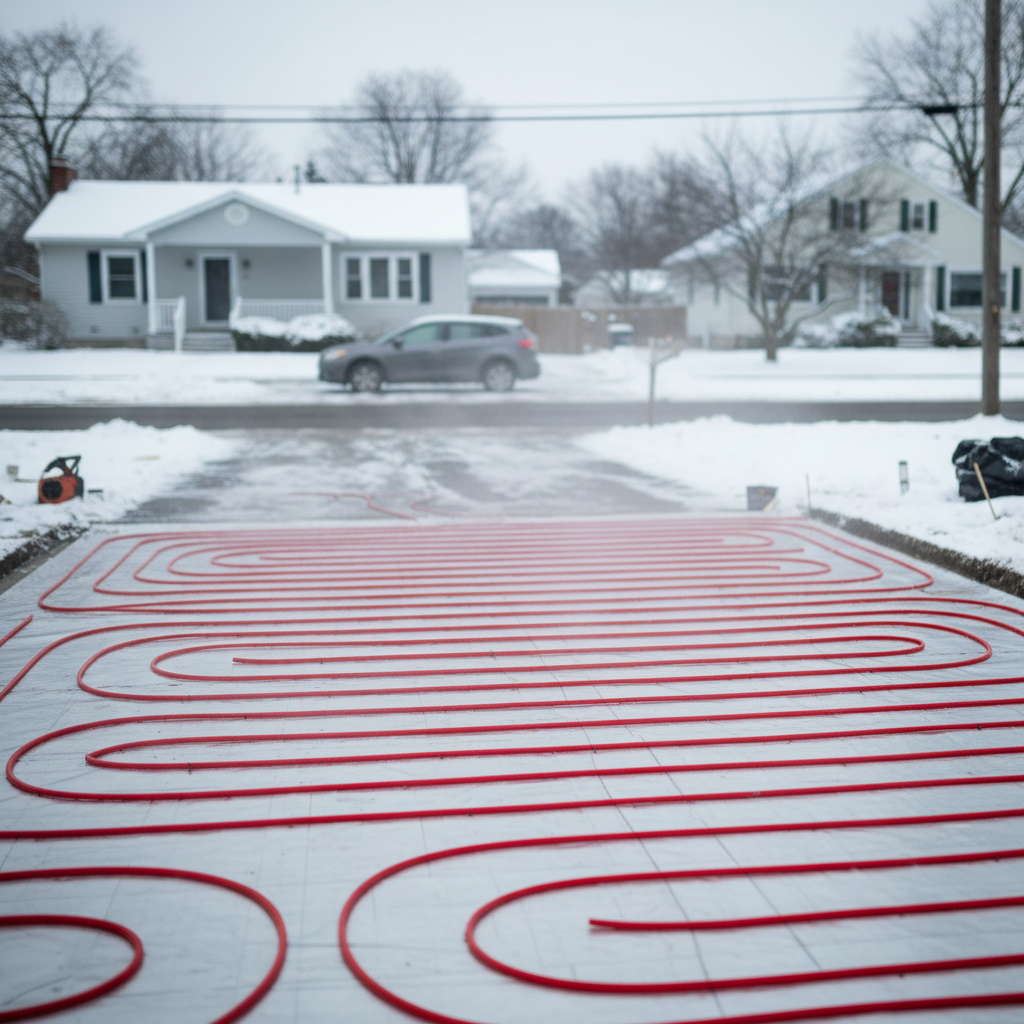 Subtle view of radiant heat installation in a residential neighborhood setting in Bridgeton, NJ.